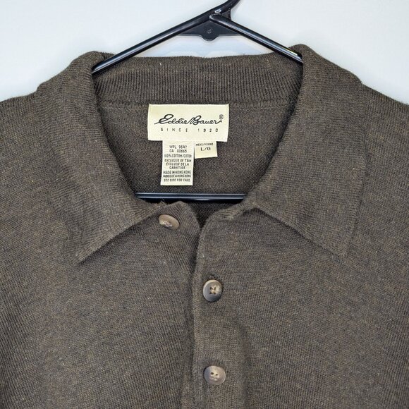 Vintage Eddie Bauer 1/4 Button Collared Sweater Mens Brown Pullover - Size L - Picture 1 of 6